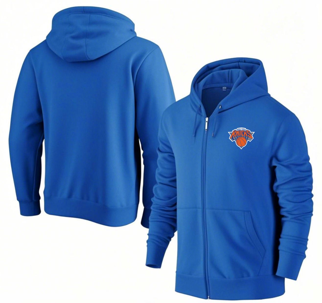 Men New York Knicks Blue Zipper hoodie 2025 NBA Jersey style 1